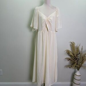 PrettyGarden XXL Cream Short Flutter Sleeve Tie-Front Midi/Maxi Dress